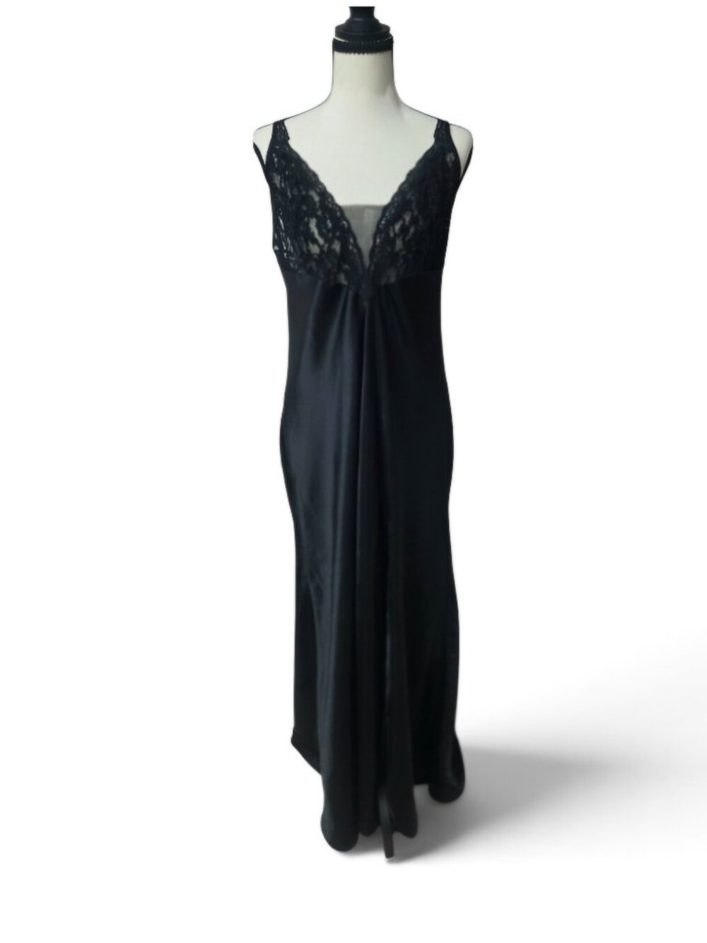 Vintage Victoria's Secret Gold Label Slip Dress Black Satin Lace Maxi 90s